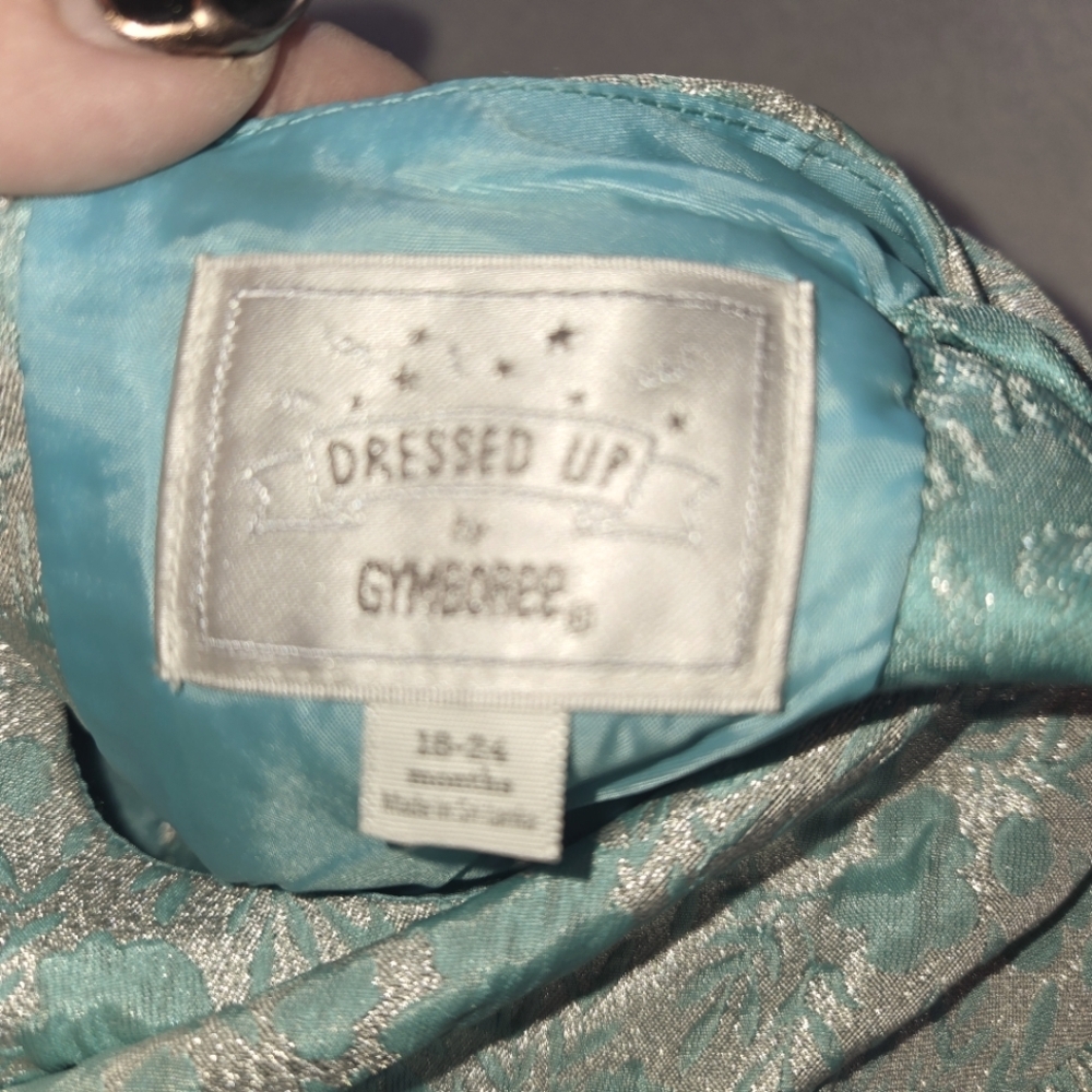 Gymboree Teal N Silver 18-24M Brocade Flowers Beautiful PARTY DRESS - Picture 8 of 12